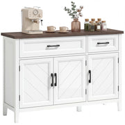 Credenza Cucina in Legno con 3 Ante a Fienili. 2 Cassetti e 2 Ripiani Regolabili. Bianco