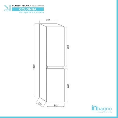Pensile bagno sospeso bianco lucido H 136 cm ante reversibili soft-close Easy