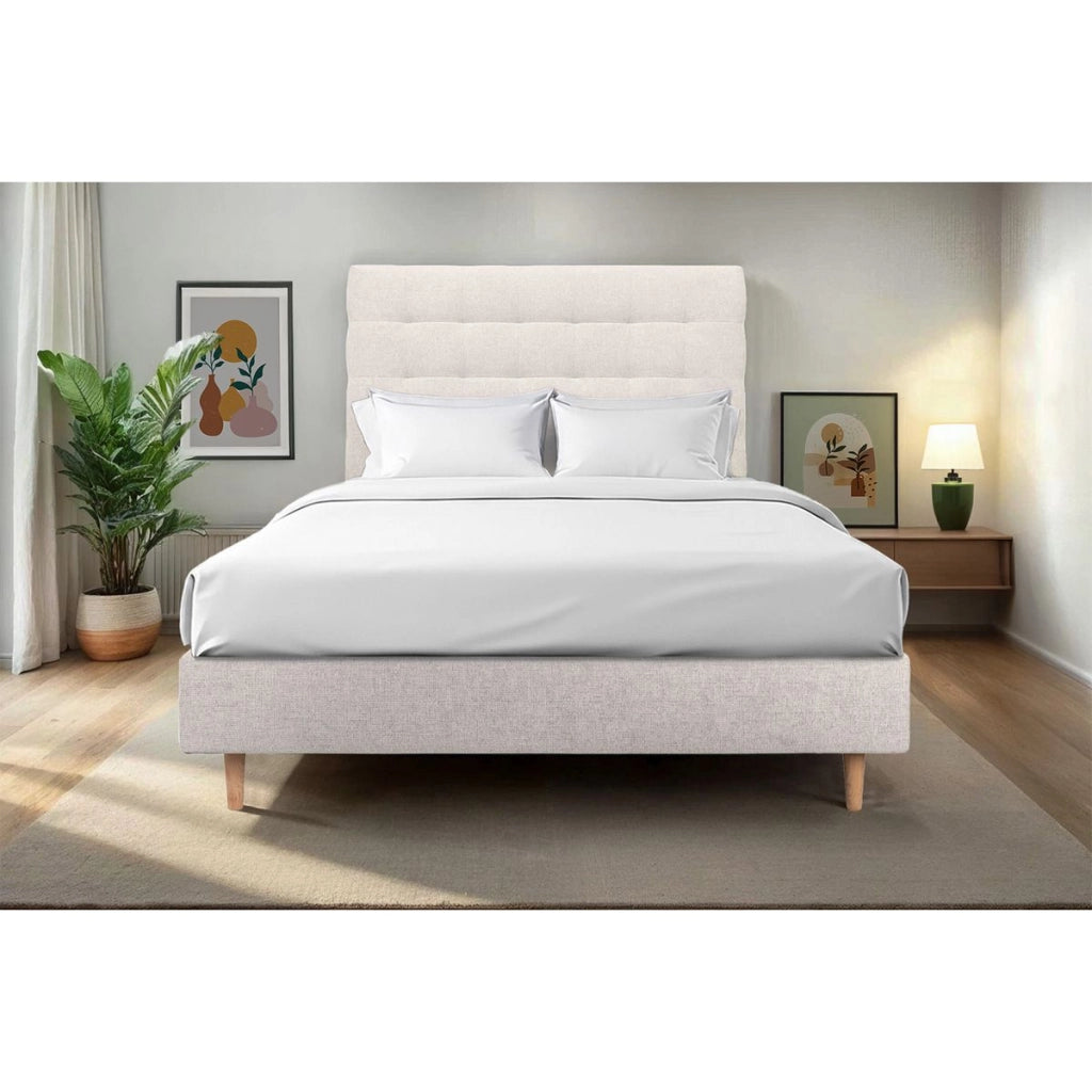 Testiera in tessuto natté beige chiaro imbottita L150 cm