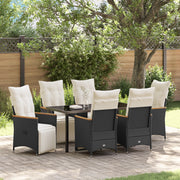 Set da Pranzo da Giardino da 7 Pezzi con Cuscini Nero Rattan Polimerico