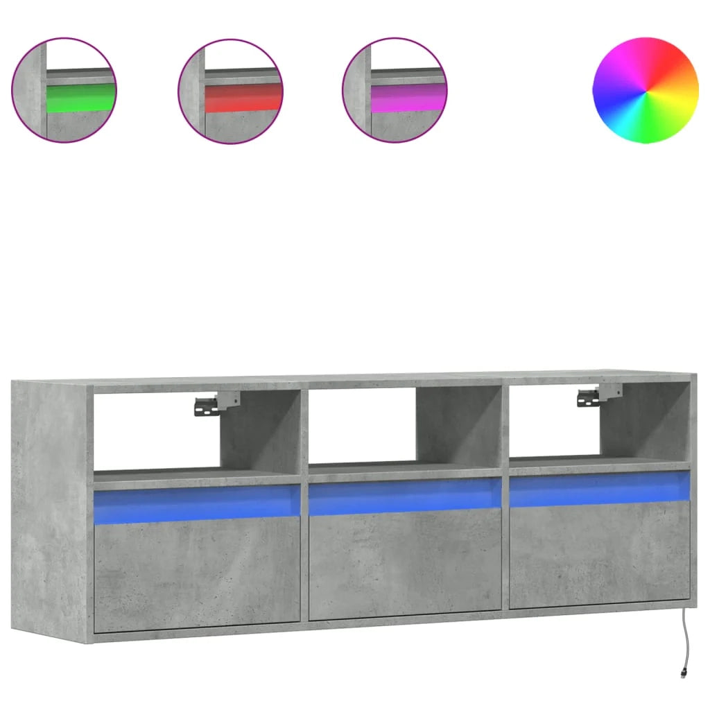 Mobile TV multimediale scaffale TV credenza mobile TV sala da pranzo soggiorno camera da letto montaggio a parete con luci LED 130 x 31 x 45 cm grigio 02_0027859