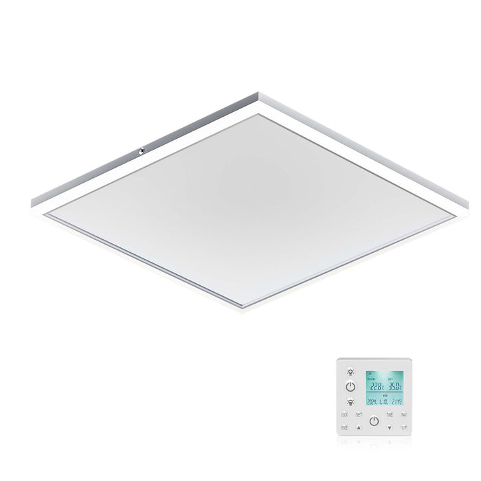 Riscaldamento a soffitto 370 W, pannello per riscaldamento a infrarossi con luce LED e termostato, 65,5 x 63 x 3,5 cm