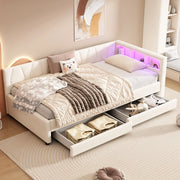 Letto daybed 90 x 200 cm in lino con LED, USB e cassetti