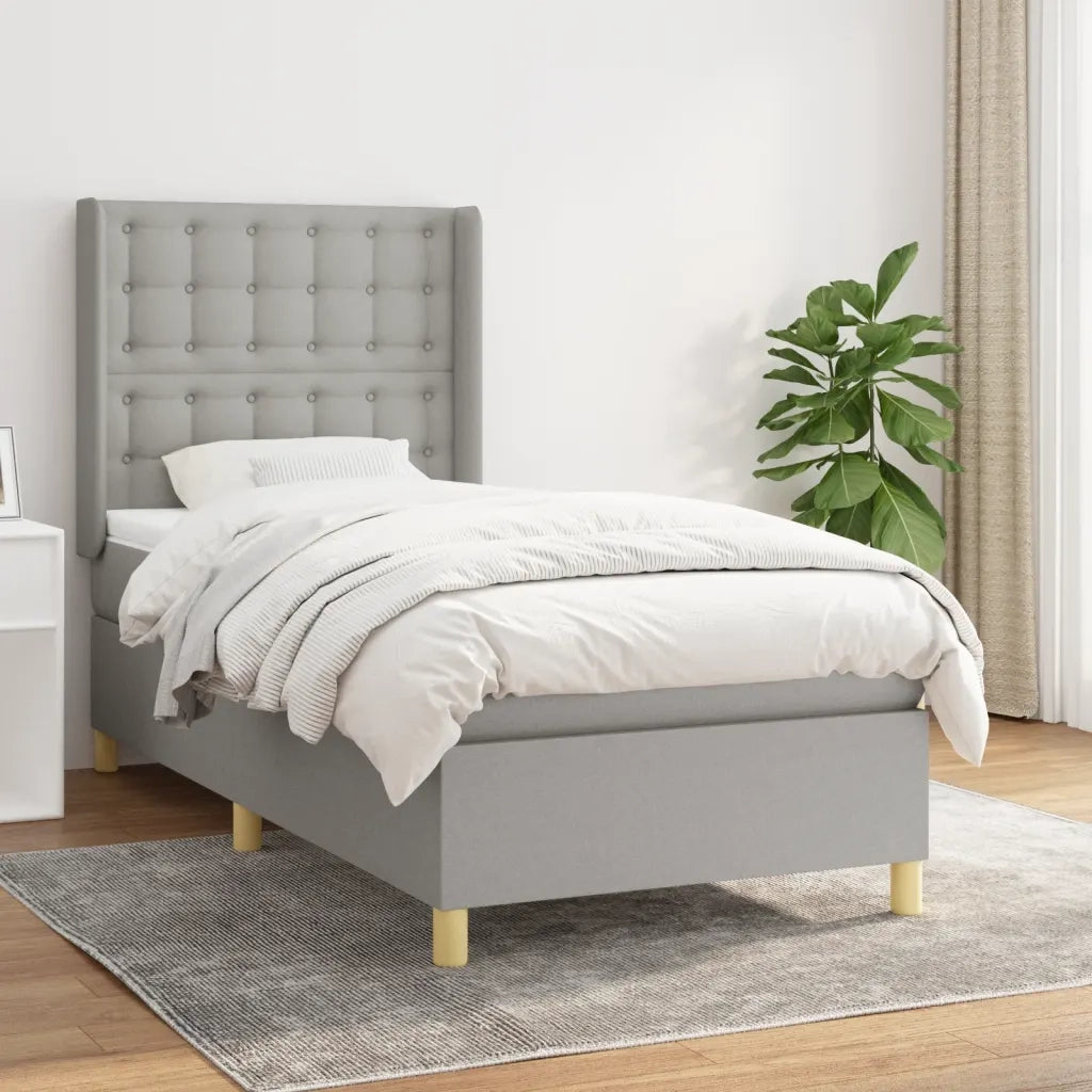 Letto singolo | Letto per adulti | Giroletto a Molle con Materasso Grigio Chiaro 80x200 cm Tessuto