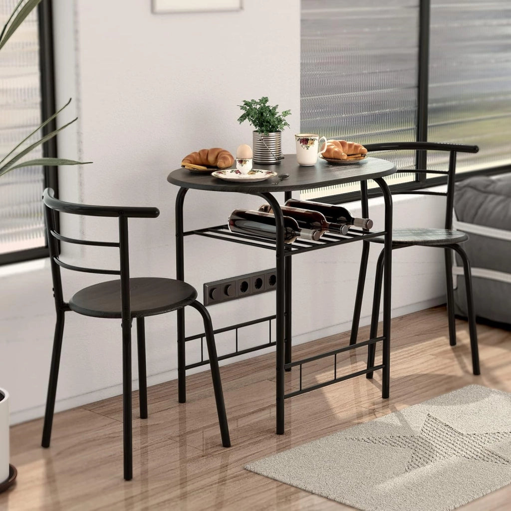 Set di 3 Pezzi da Giardino, Set Tavolo e Sedie, Tavolo con 2 Sedie, Set Mobili da Esterno, Ideale per Cucina, Balcone, Caffetteria, Giardino e Terrazza, Moderno (Nero)