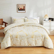 Set di lenzuola da letto, 135 x 200 cm, 2 pezzi, bianco, oro, marmo, tessuto glitter, set di lenzuola da letto, tessuto sborcato, microfibra, morbido, lenzuola da letto reversibili, coperta da letto lussuosa con chiusura a cerniera e cuscino 80 x 80 cm