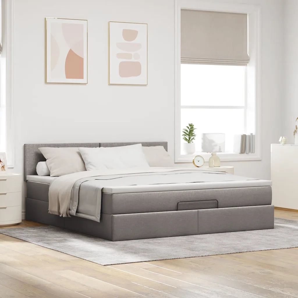 Pouf Letto con Materasso e LED Tortora 180x200cm in Tessuto
