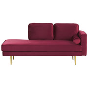 Chaise longue Velluto Rosso Scuro Imbottito versione destra Orientamento Gambe In Metallo Rafforzamento Cuscino Design Moderno