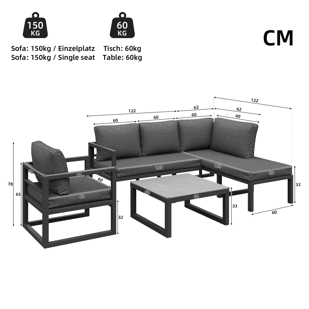 Set mobili giardino corda: salotto + Divanooo angolare; ferro zincato; piedini regolabili; cuscini inclusi