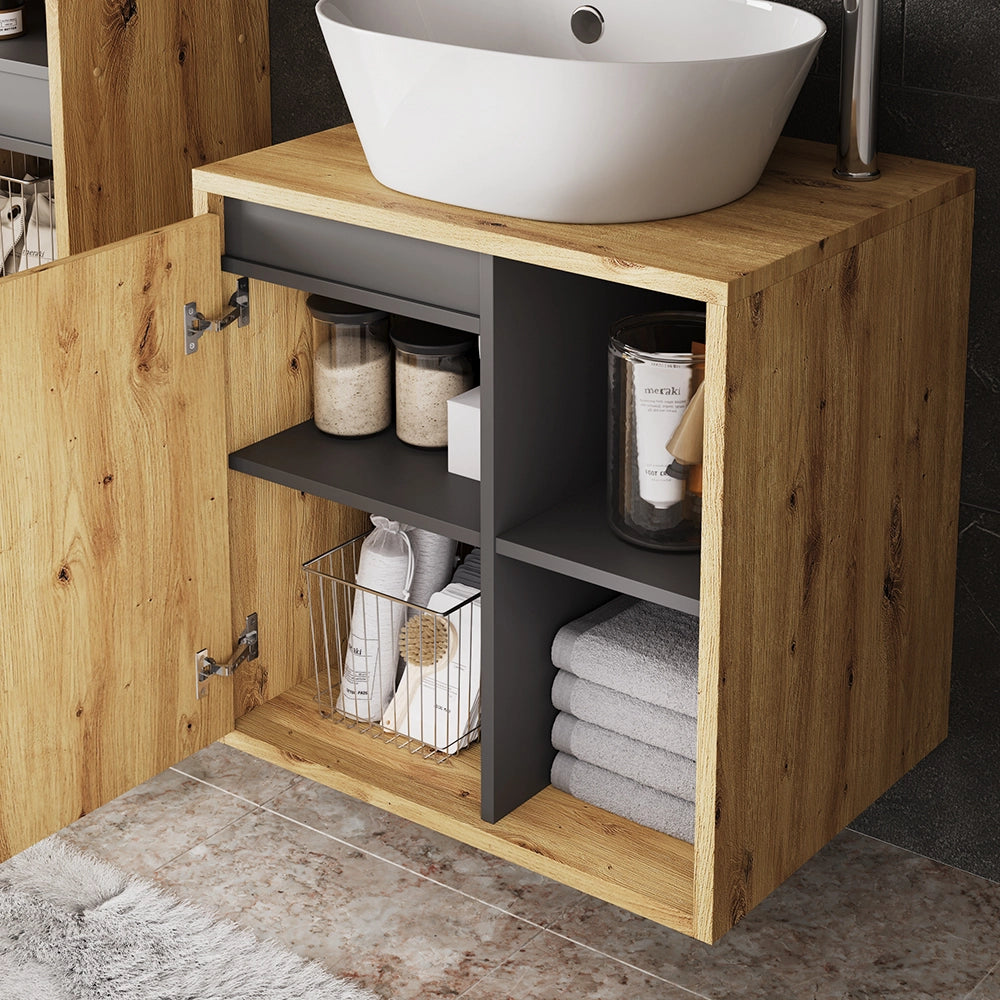 Vicco Mobile sottolavabo per bagno Artigiano/grigio 60 x 60 cm con ripiani aperti
