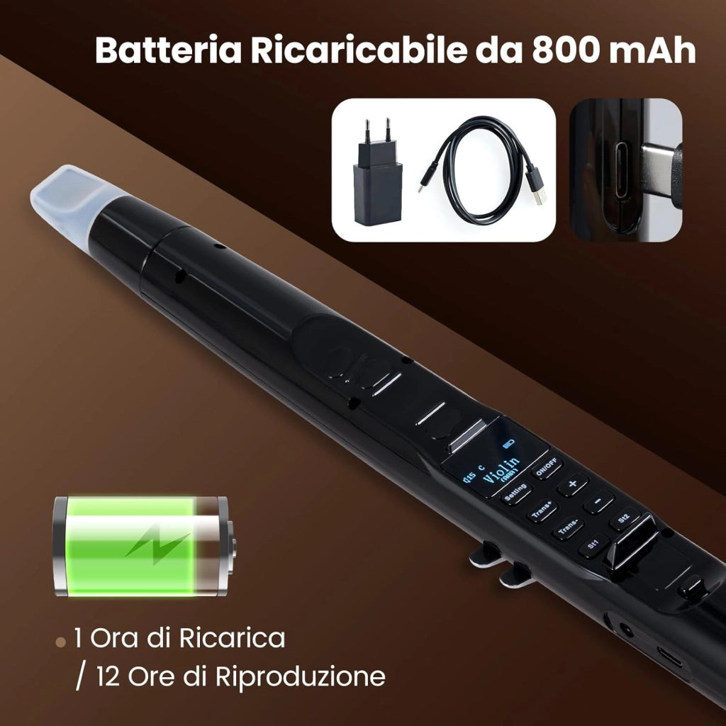 Strumento a Fiato Elettronico, Sassofono Digitale Portatile con MIDI Wireless,LCD HD, 100 Toni, Altoparlante HIFI, Gamma di 4 Ottave e 2 Diteggiature, per Principianti e Adulti