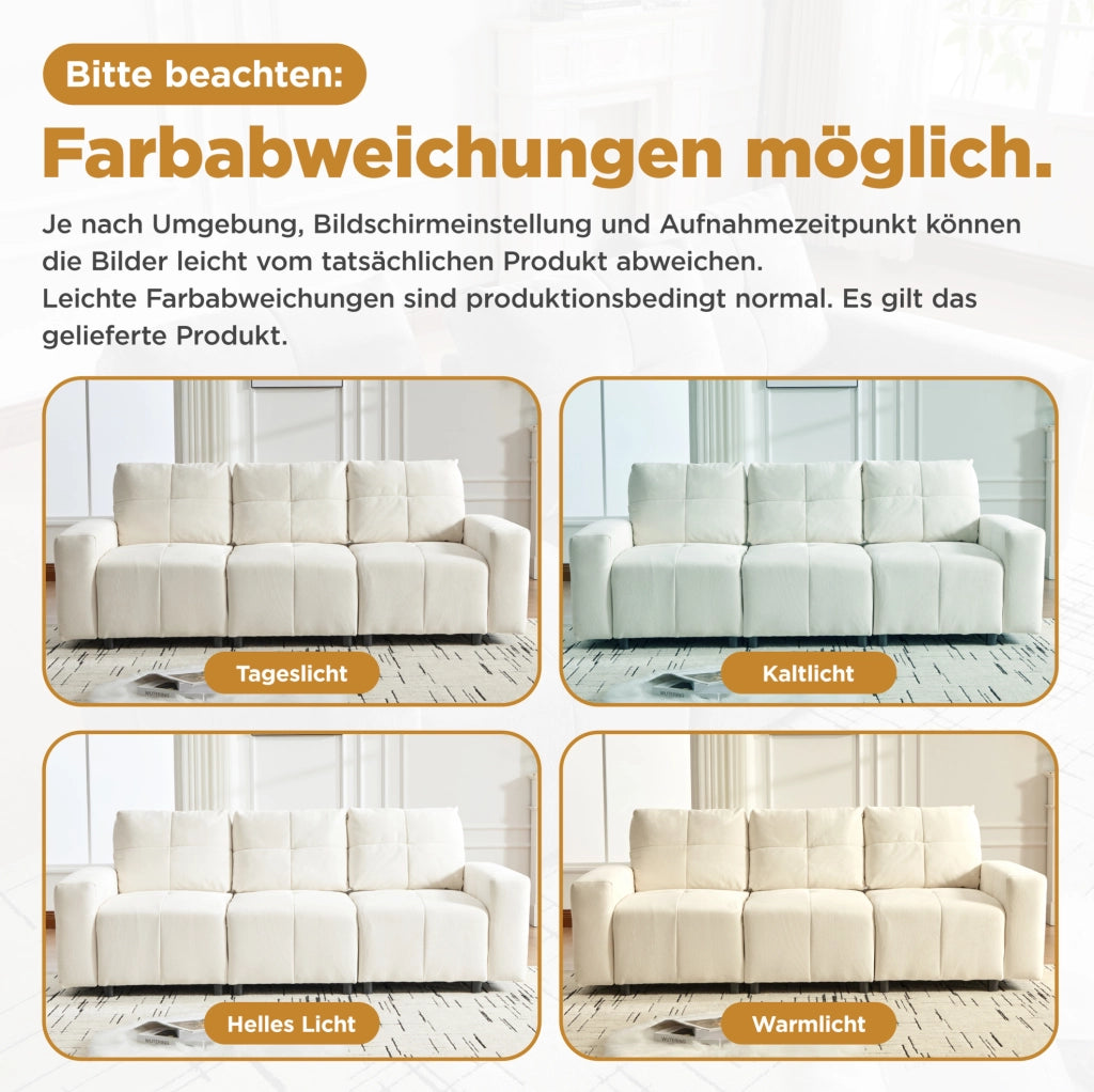 Divano modulare 3 posti 213 cm in ciniglia bianco beige