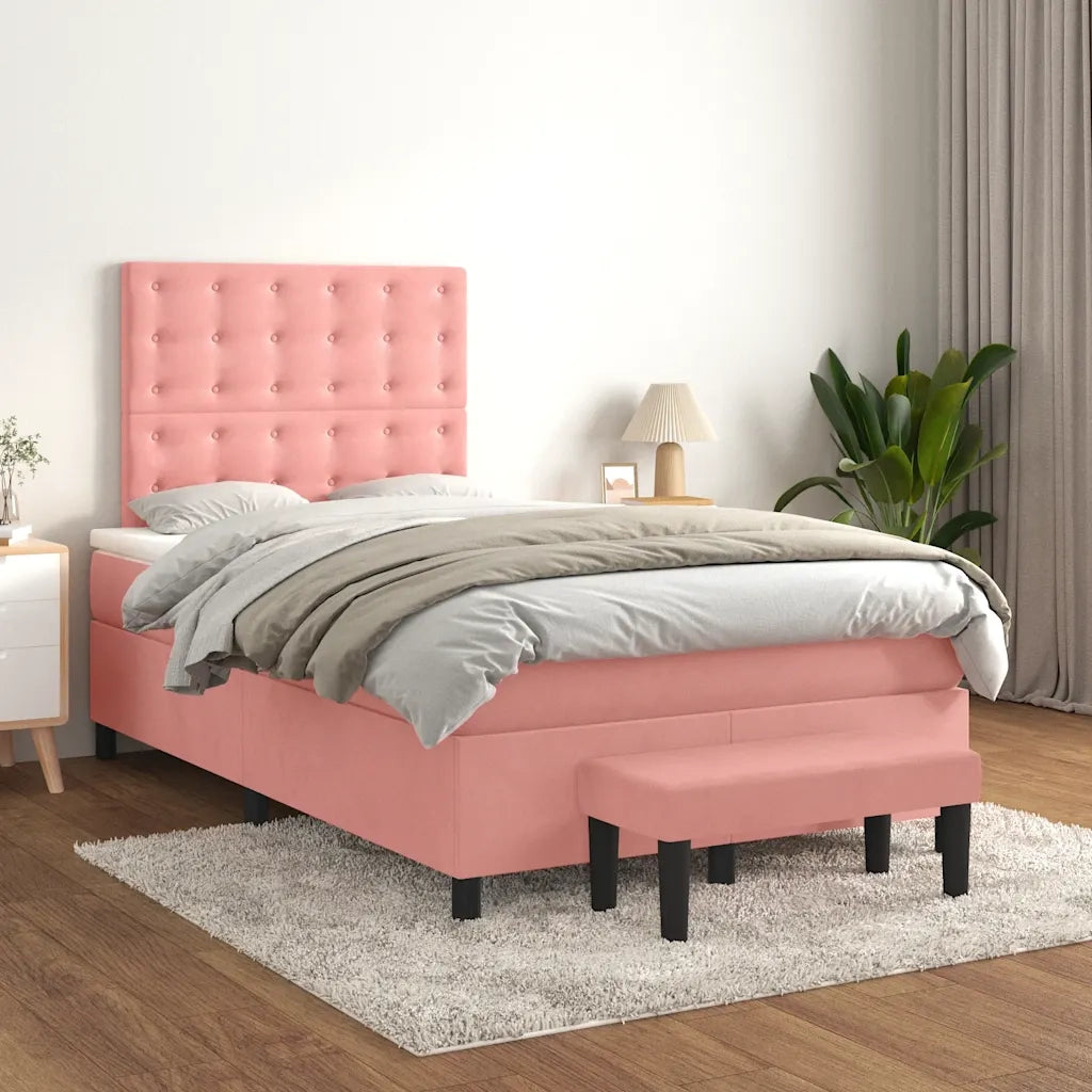 Giroletto a Molle con Materasso Rosa 120x190 cm in Velluto 3270498