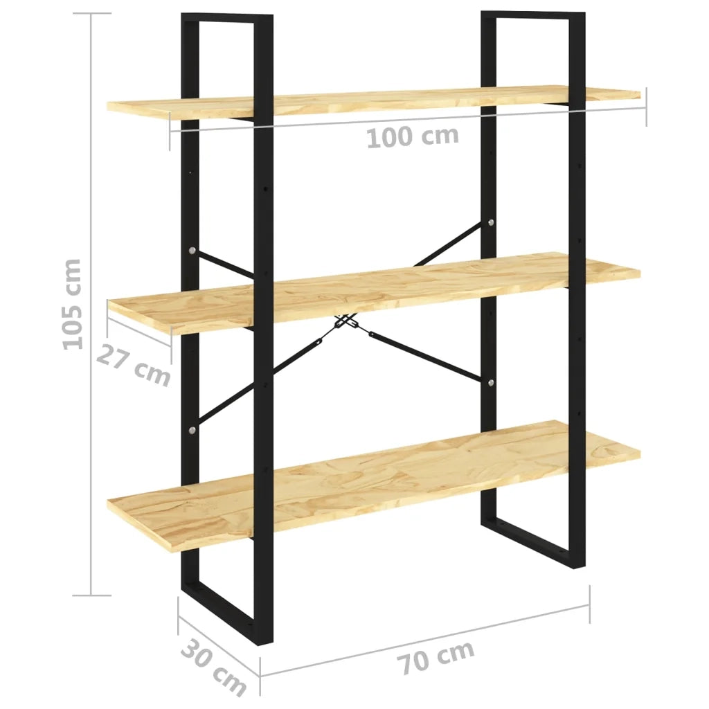 Libreria a 3 Ripiani 100x30x105 cm in Legno Massello di Pino cod mxl 18349