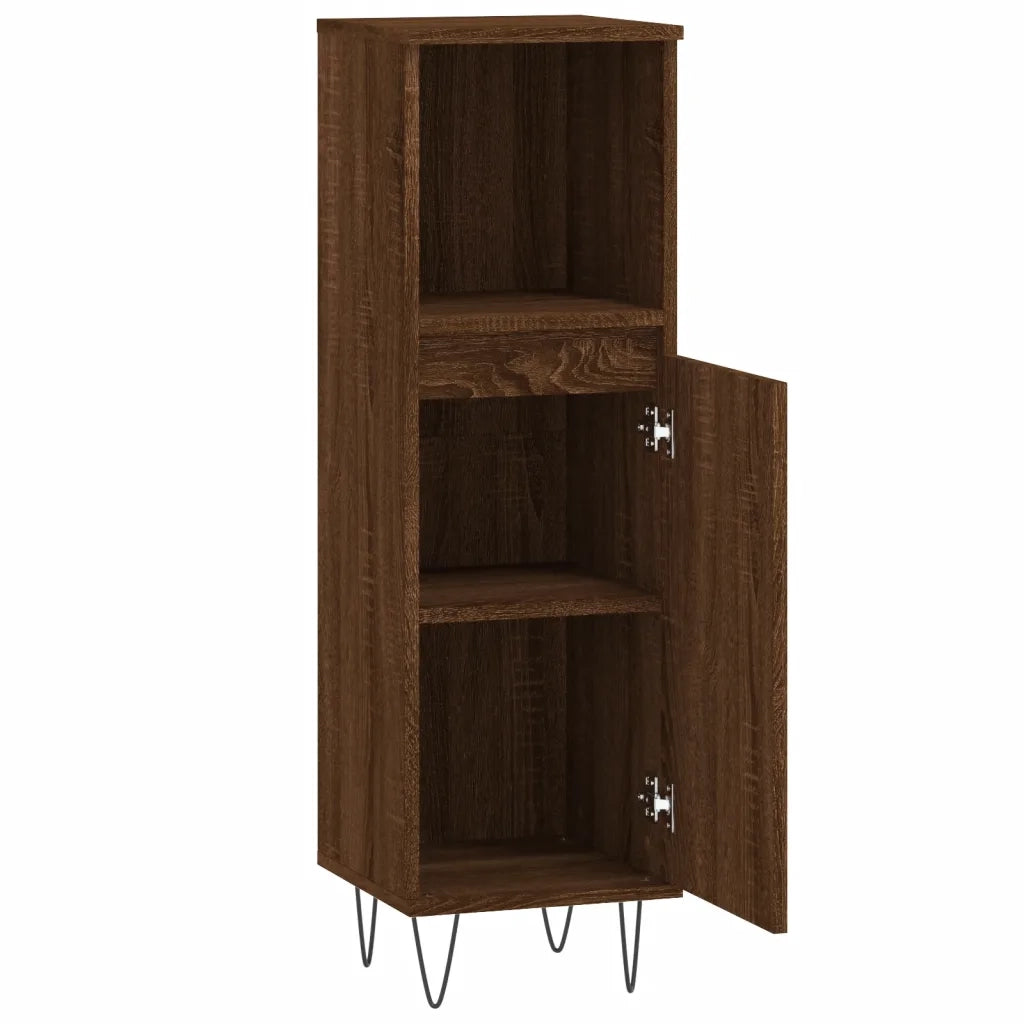 Armadietto Bagno | Armadio da bagno Rovere Marrone 30x30x100 cm Legno Multistrato