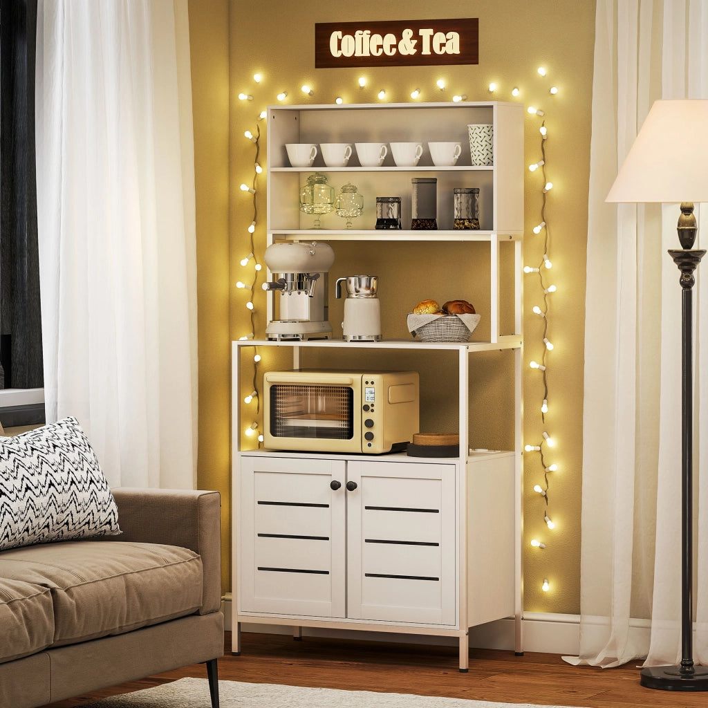 Credenza Cucina Mobile Dispensa 80x42x171 cm in Legno e Acciaio Bianco