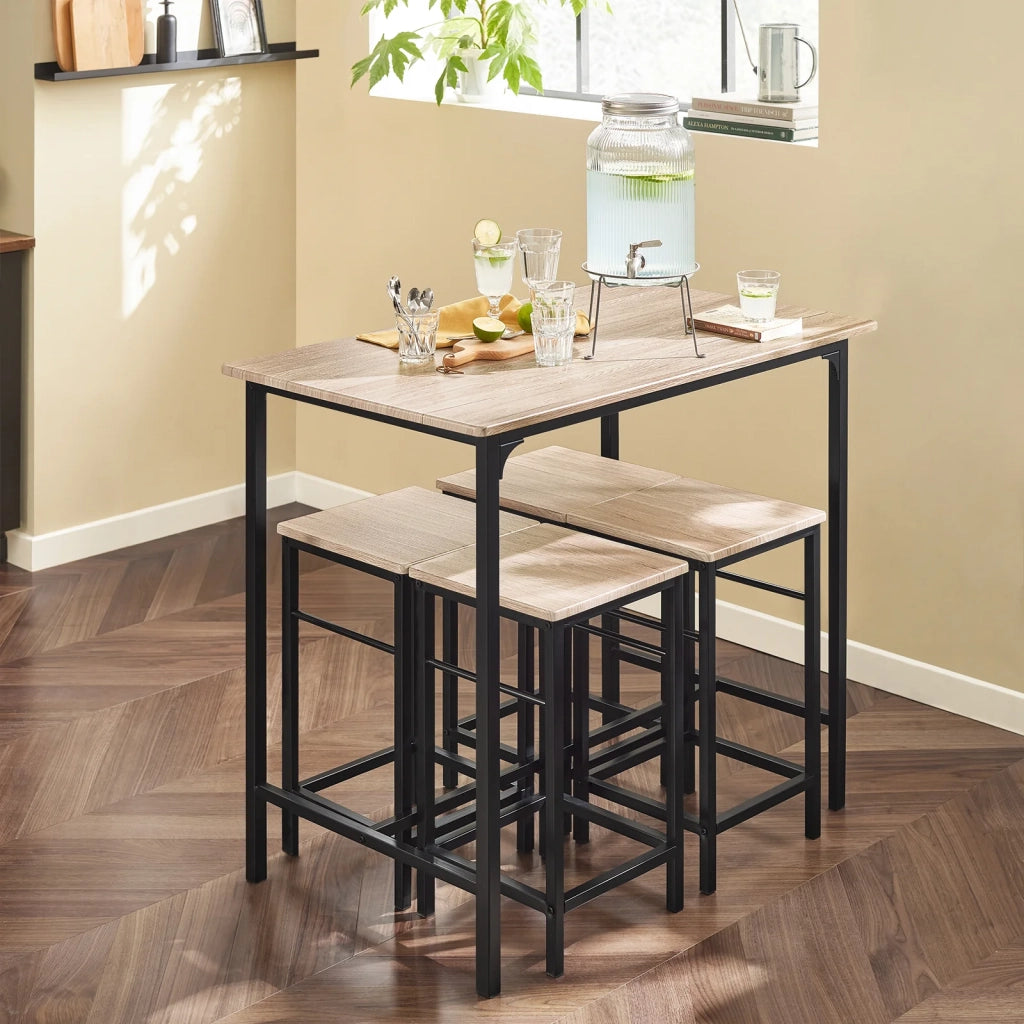 Set 5 Pezzi Tavolo con 4 sgabelli Mobile Bar per casa Stile Industriale L100*P60*A87 cm Legno OGT11-N