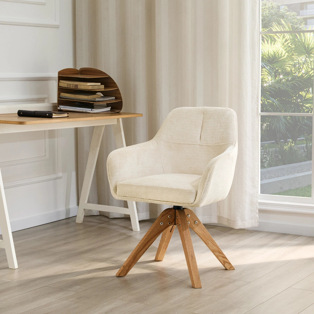 SEDIA da pranzo girevole 82 cm tessuto beige legno massello Set da 2 pezzi