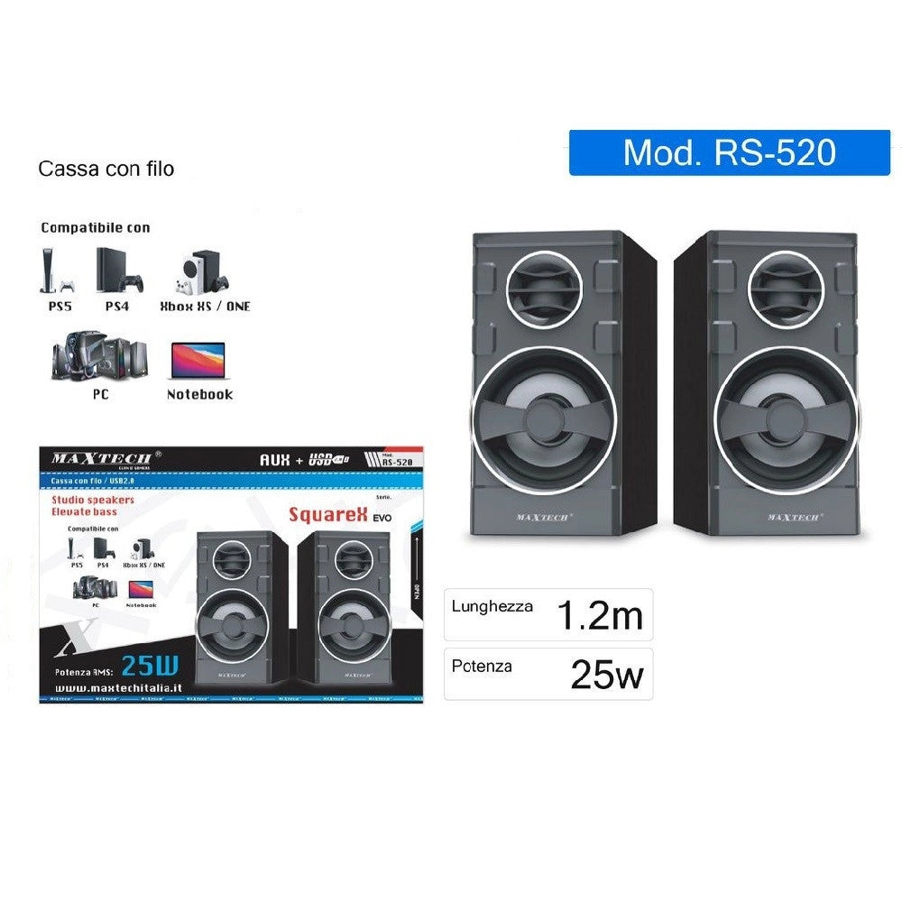 Trade Shop - Casse Pc Xbox Stereo Aux Multimedia Digital Audio Jack 3.5mm 25w Ca-ss002 Rs-520 -