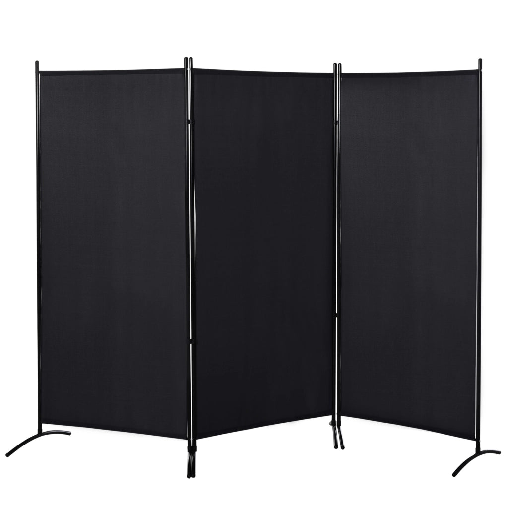 Paravento Separ¨¦ da Interno a 3 Pannelli Pieghevole in Metallo e Poliestere. 253x50x182 cm. Nero