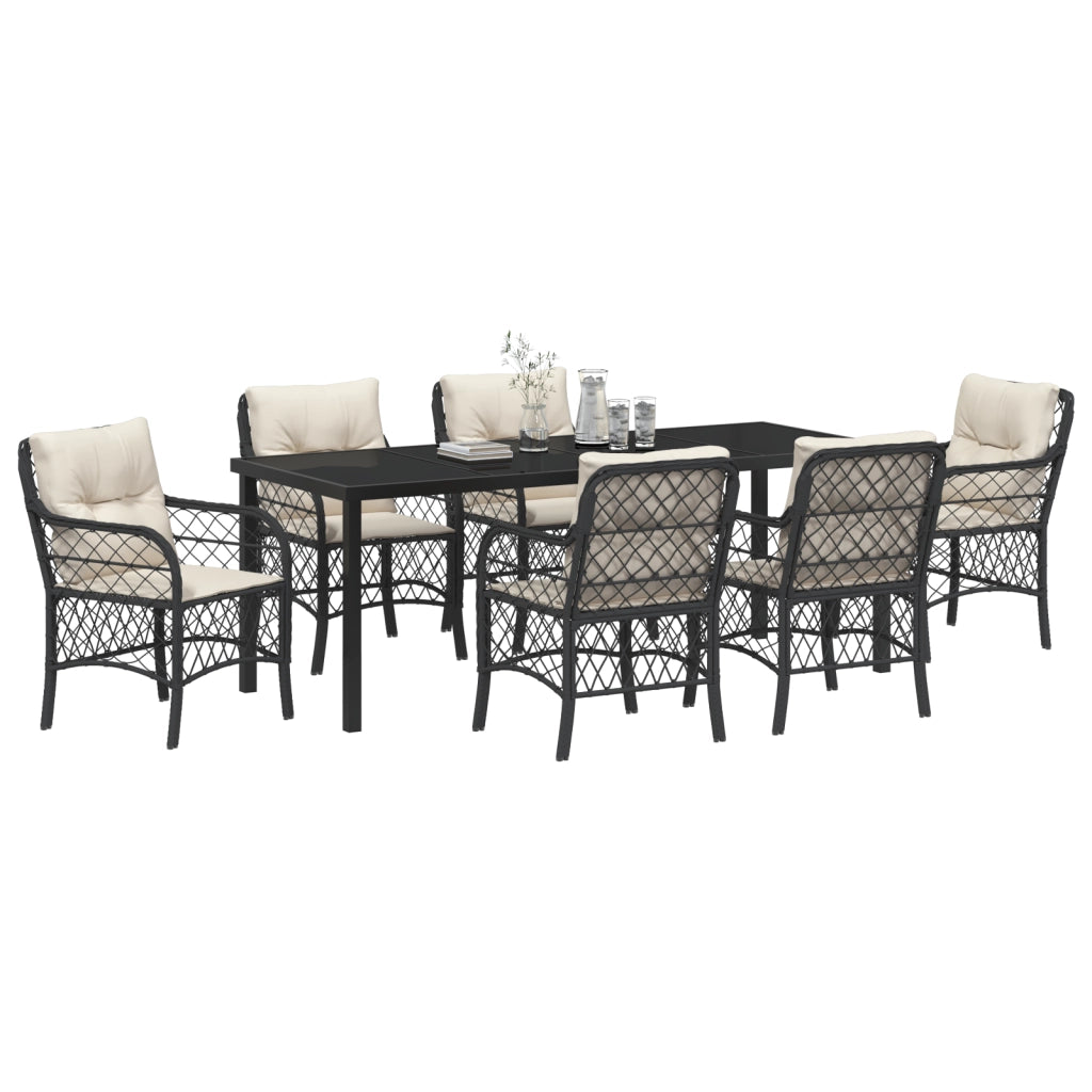 Set Pranzo Giardino 7 Pezzi con Cuscini Rattan Nero