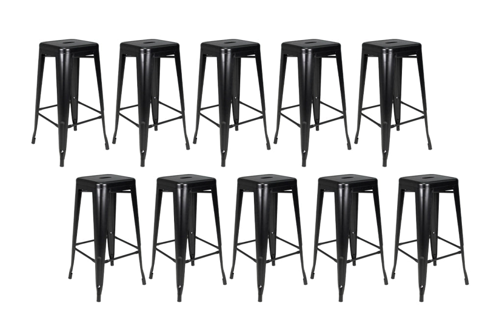 Set di 10 sgabelli bar cucina industriali in metallo nero, sgabelli impilabili - Maggie