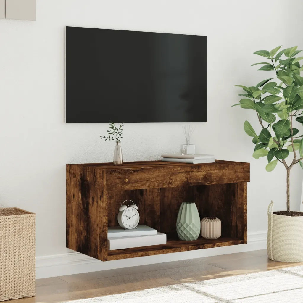 Mobile Porta TV con Luci LED-Mobile per TV-Credenza TV Rovere Fumo 60x30x30 cm