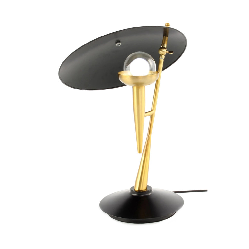 Lampada da tavolo Flyer 100 in metallo oro e nero
