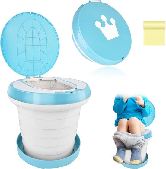 Cottura portatile per bambini, cottura portatile per ragazzi e ragazze, contenitore da viaggio pieghevole per bambini con sacchetto di pulizia, per uso interno ed esterno (blu)