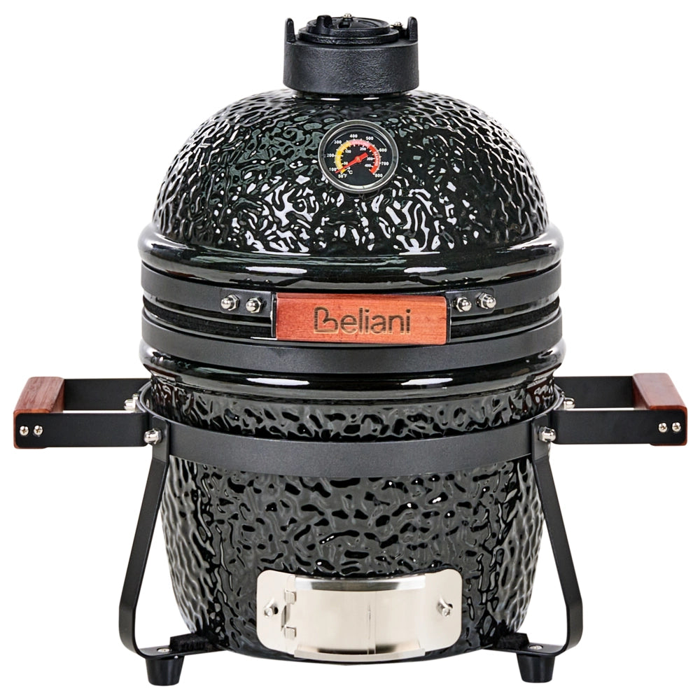 Mini barbecue da esterno in ceramica a carbone con coperchio termometro e griglia di cottura colore nero