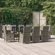 Set da Pranzo Giardino 9pz con Cuscini Nero e Grigio Polyrattan