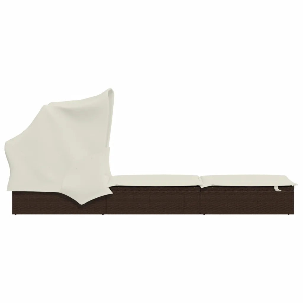 Sdraio da giardino | Lettino con Tetto Pieghevole Marrone 213x63x97 cm Polyrattan