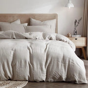 Set di copriletto a doppia mousse 200 x 220 cm, misto cotone-lino, set di copriletto grigio Oeko-Tex Standard con chiusura a raccordo.