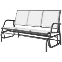 Panchina a Dondolo da Giardino a 3 Posti in Metallo e Tessuto a Rete Traspirante, 147x70x85cm, Beige
