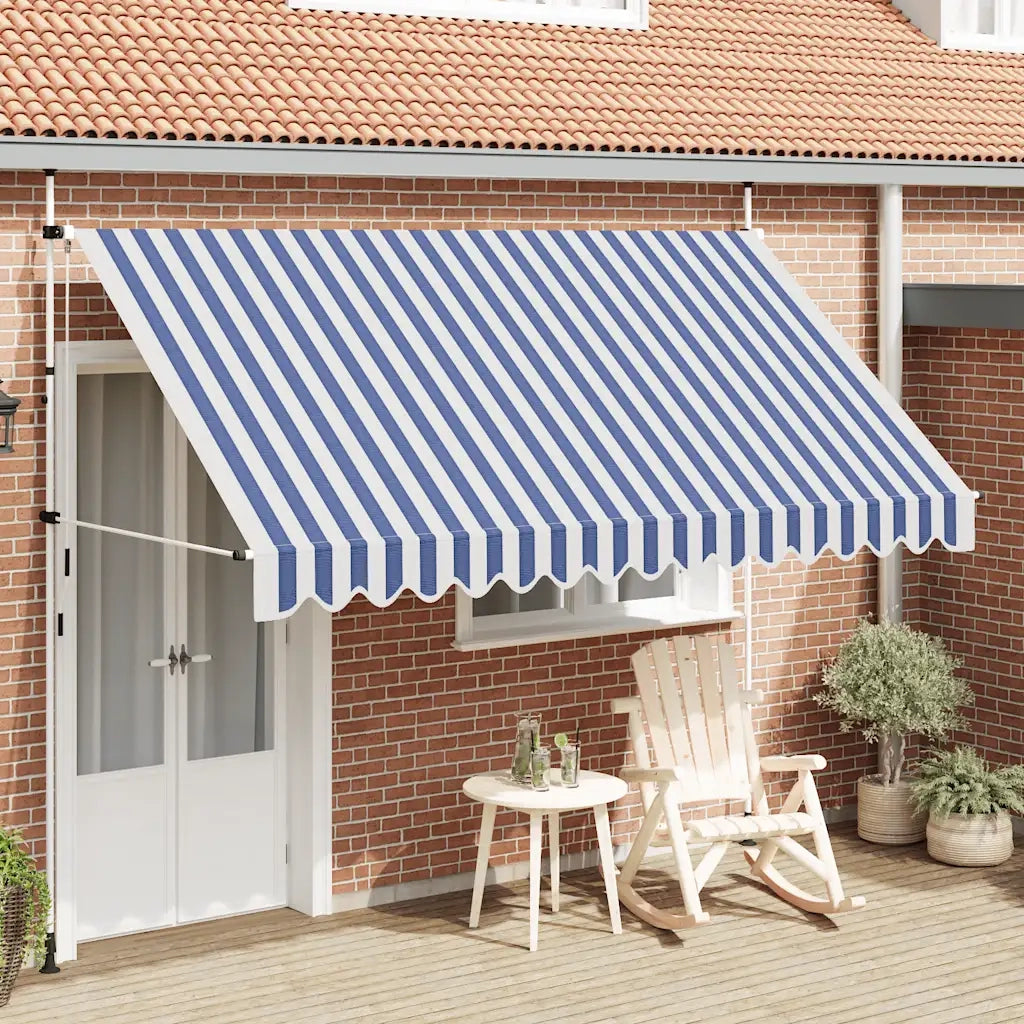 Tenda da Sole Retrattile Manuale 350 cm a Strisce Blu e Bianche 43223