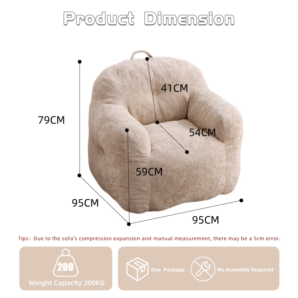 Pouf poltrona ergonomico con schienale avvolgente e braccioli per salotto e lettura in pelliccia sintetica beige