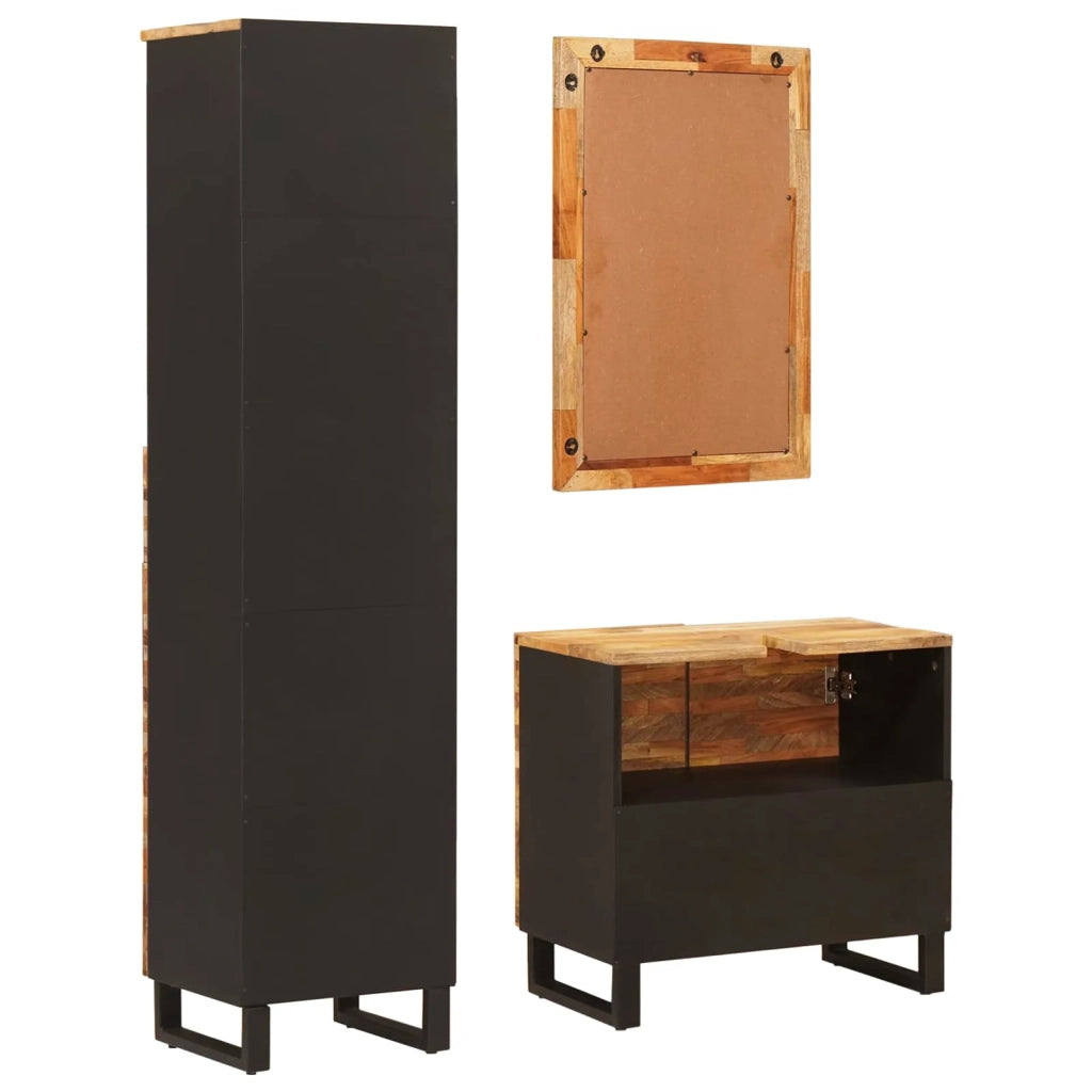 Set da Bagno | Armadio da bagno con cassetto Naturale Legno di mango massello