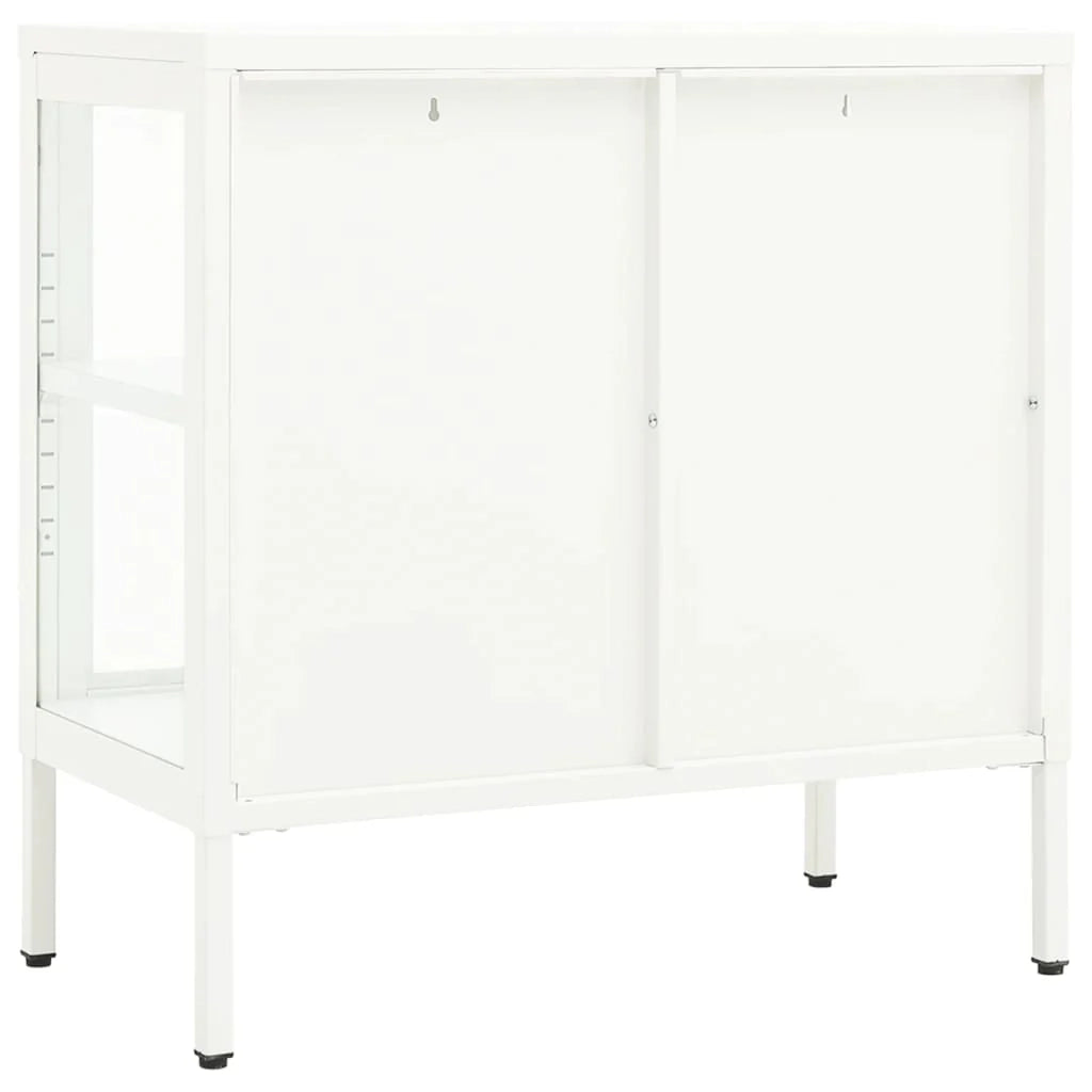 Buffet credenza cassettiera armadio mobile contenitore organizer per cucina soggiorno salotto 70 x 35 x 70 cm acciaio e vetro bianco 02_0030490