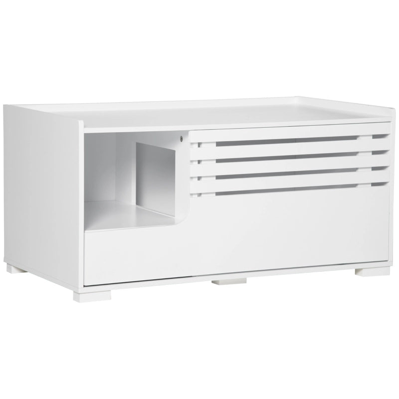 Mobile coperto per lettiera per gatti con 2 ripiani e porta magnetica, per soggiorno, bianco, 90 × 48 × 43,5 cm