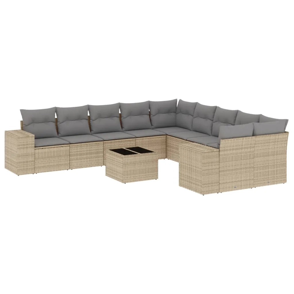 Set Divani da Giardino 11 pz con Cuscini Beige in Polyrattan