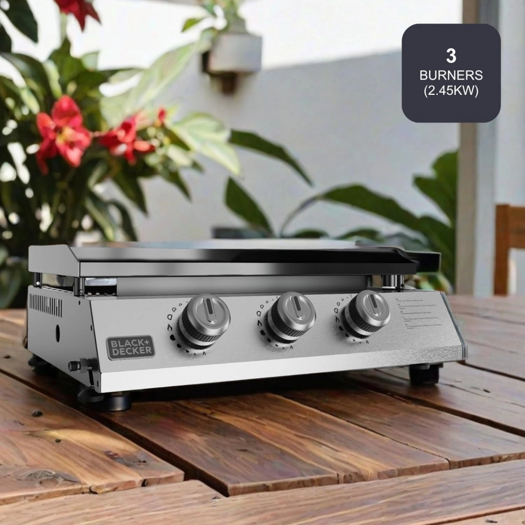 Black + decker bxop7350e plancha piastra a gas 3 bruciatori, piastra in acciaio smaltato, piedini regolabili