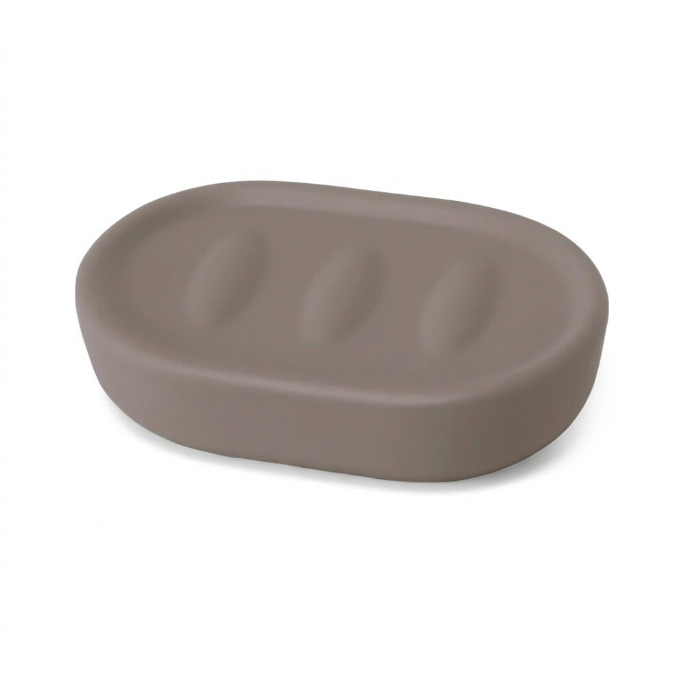 Set accessori bagno completo da 4 pezzi in ceramica tortora e cromo Sidney
