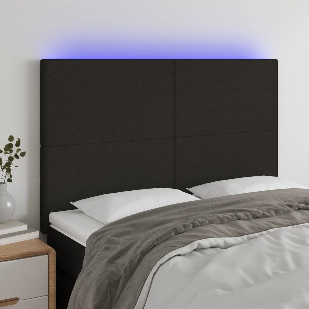 Testiera a LED-Testata con LED Nera 144x5x118/128 cm in Tessuto 350818