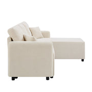 Divano angolare 3 posti con chaise longue integrata e 2 cuscini in chenille beige chiaro