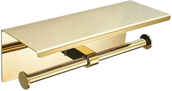 Doppio supporto per carta igienica dorato Elegante finitura dorata Pianchetto di stoccaggio pratico Installazione semplice