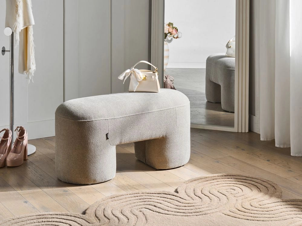 Panchina beige chiaro Boucle da salotto o camera da letto con gambe larghe in stile moderno