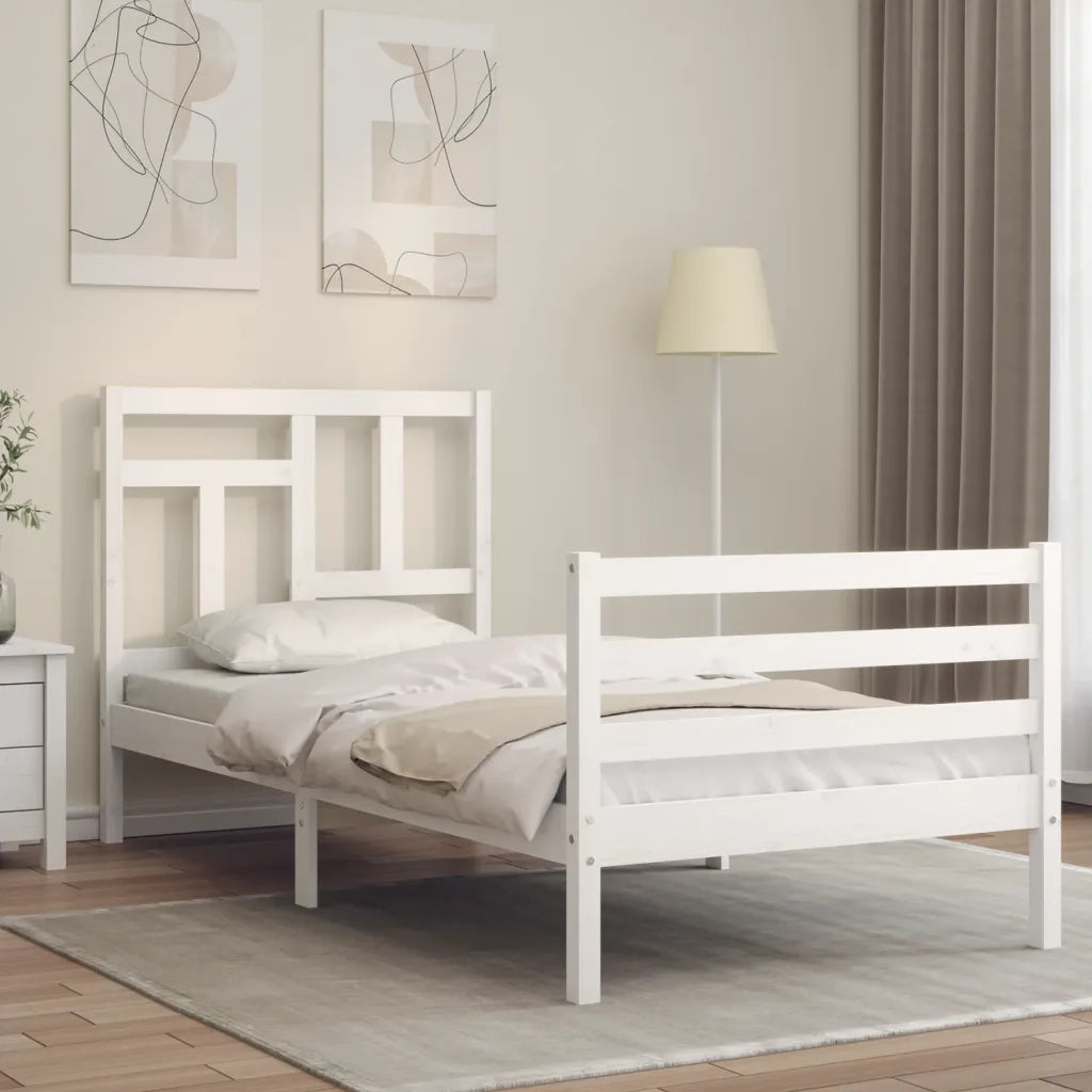 Giroletto con Testiera-Struttura Letto con testiera Bianco Single in Legno Massello 588154