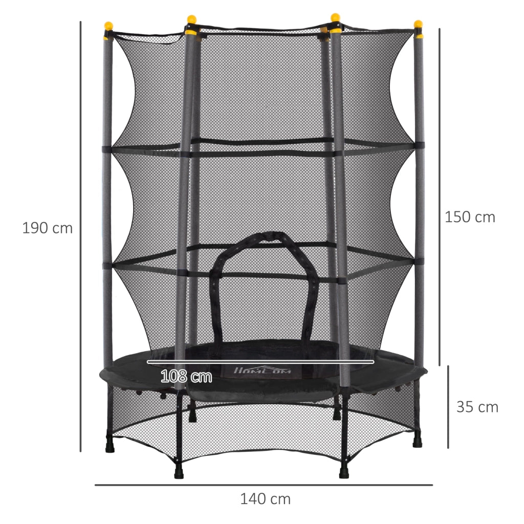 Tappeto Elastico per Bambini Ø140 x 190 cm con Rete di Sicurezza e Pali Imbottiti Età 3-10 Anni Nero