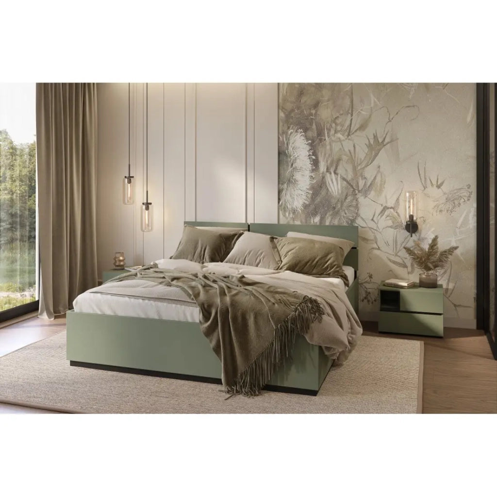 Letto HAVANA 180x200 verde salvia e nero con doghe – Comfort XL e stile moderno per la tua camera