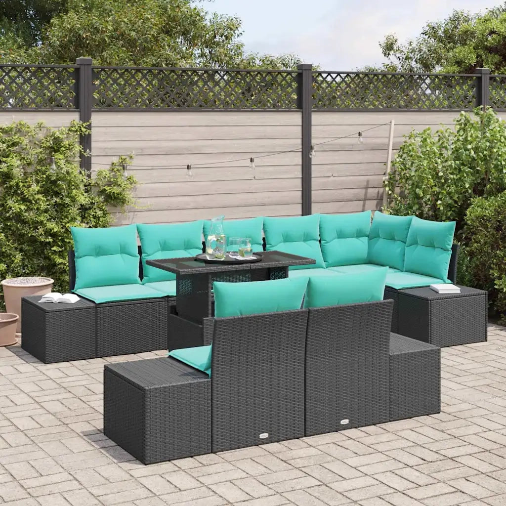 Set Divano da Giardino 9 pz Nero polyrattan 3357949